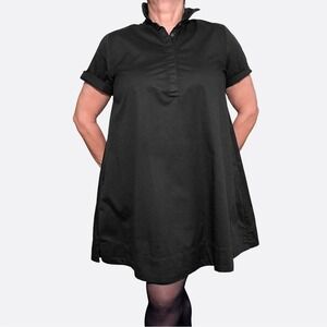 Black 60s Trapeze Popover Dress Cotton Collared Short Sleeve Minimal Plus Sz 1X